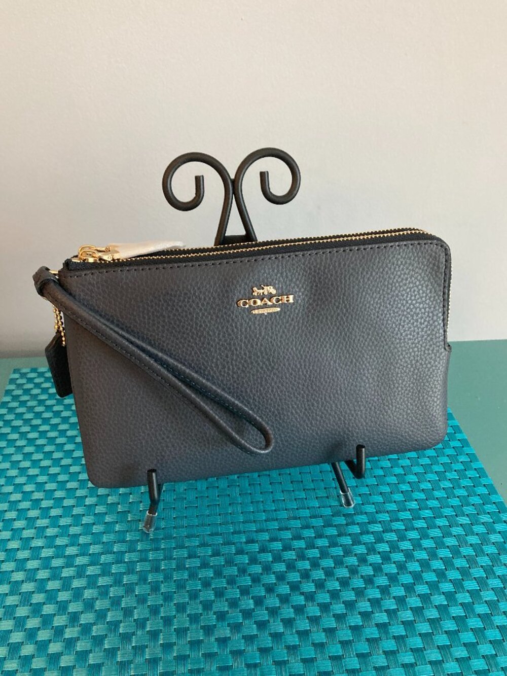 NWT Coach Leather Double Zip Wristlet Wallet Midnight Blue